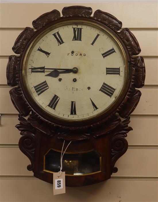 A Victorian carved mahogany wall clock by Foord, Hastings H.55cm